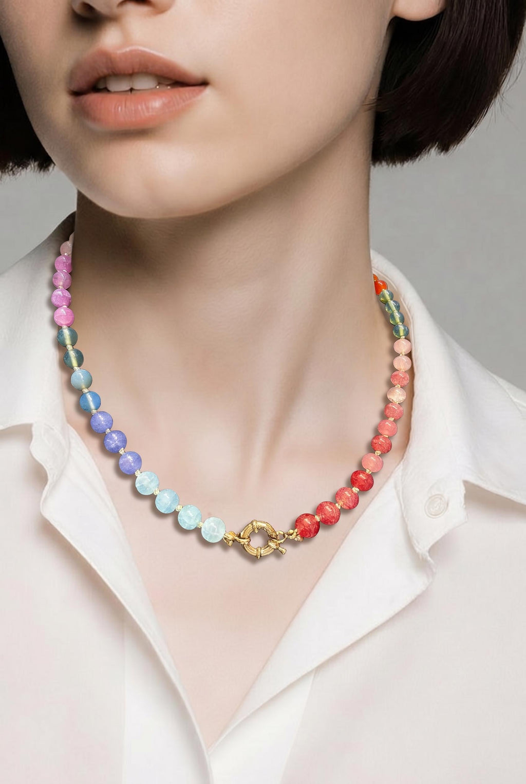 Glass Mixed Necklace Natural Stone Semi-Precious