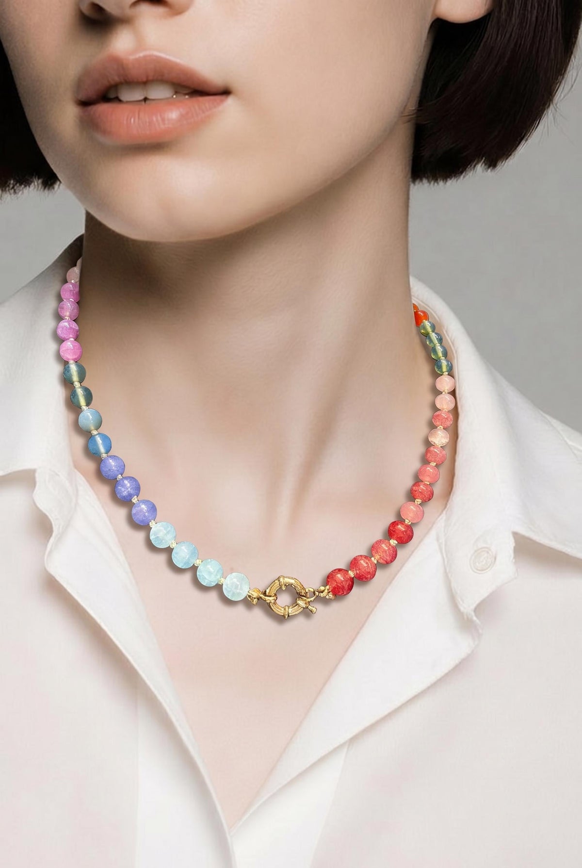 Glass Mixed Necklace Natural Stone Semi-Precious