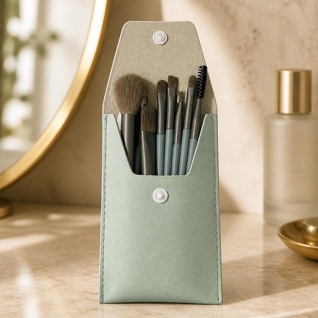 Travel Makeup Brush Set with Compact Storage Pouch