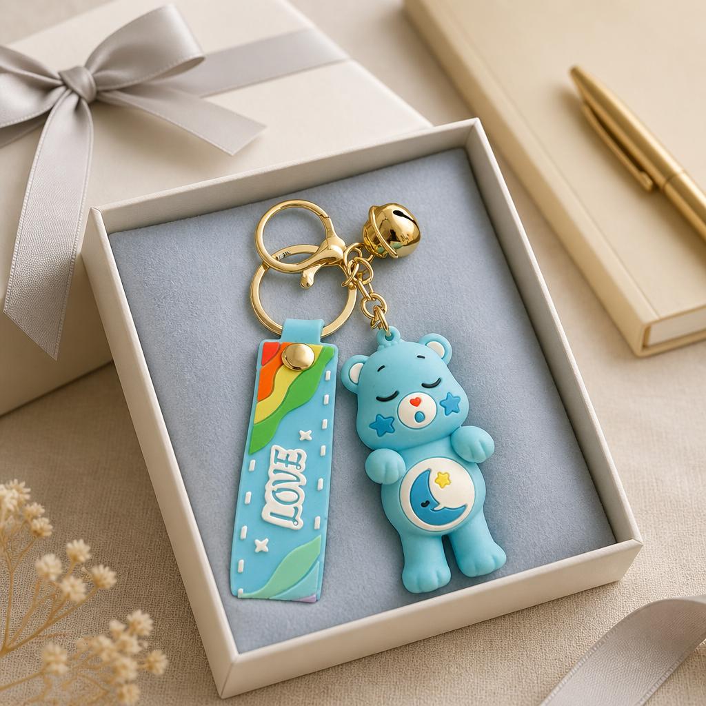 Cartoon Bear Keychain with Love Wristband and Bell – Bag Charm