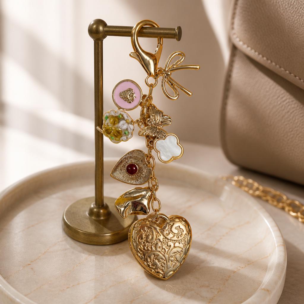Bag Charm Heart Butterfly Clover