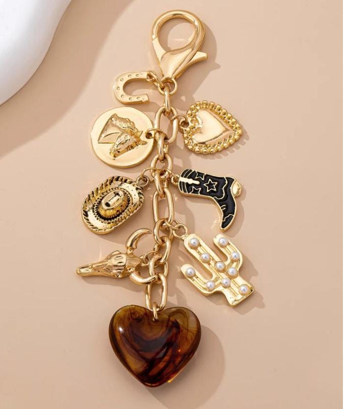 Western Cross Boot Heart Bag Charm