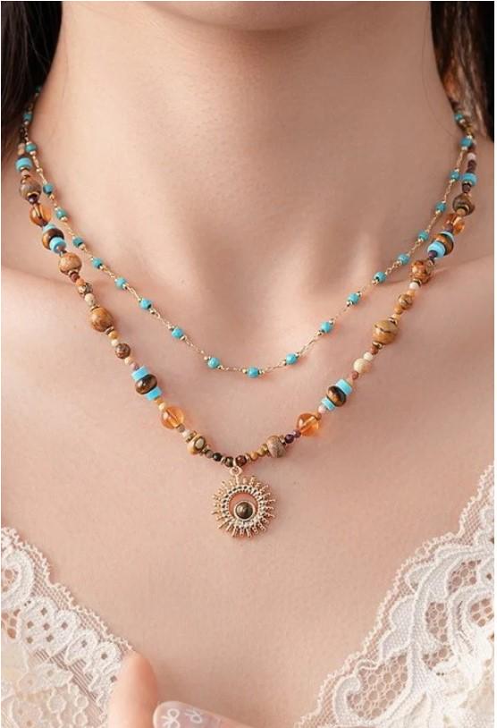 Charm Necklace Multi Layer Natural Stone