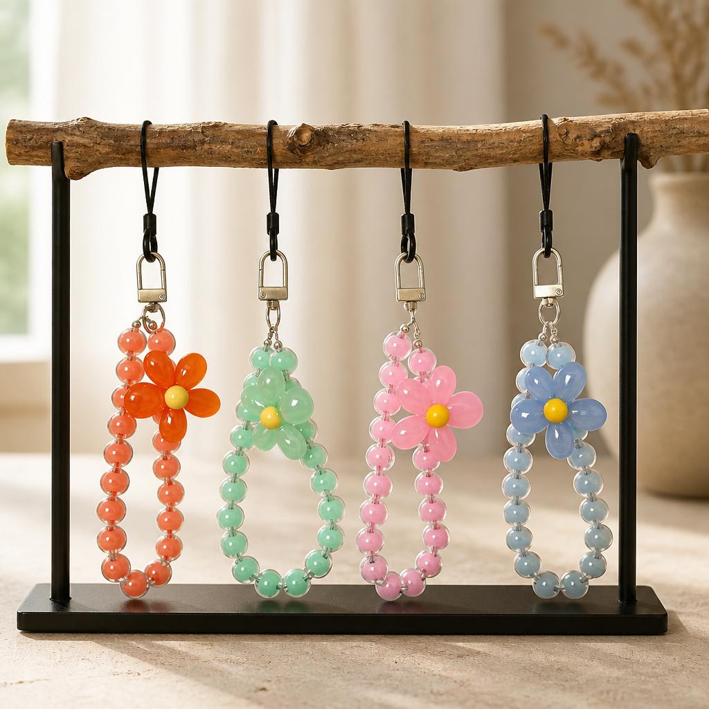 Phone Lanyard Wrist Strap With Resin Flower Charm