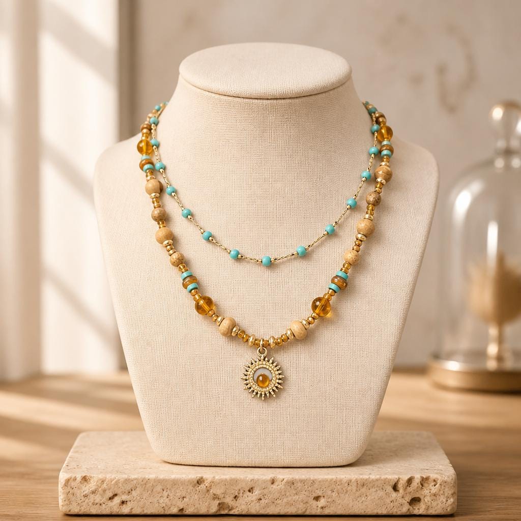 Charm Necklace Multi Layer Natural Stone