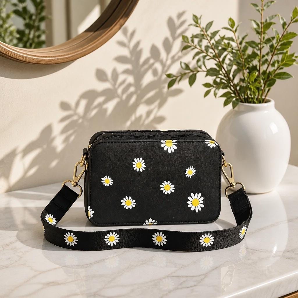 Black Daisy Mini Square Crossbody