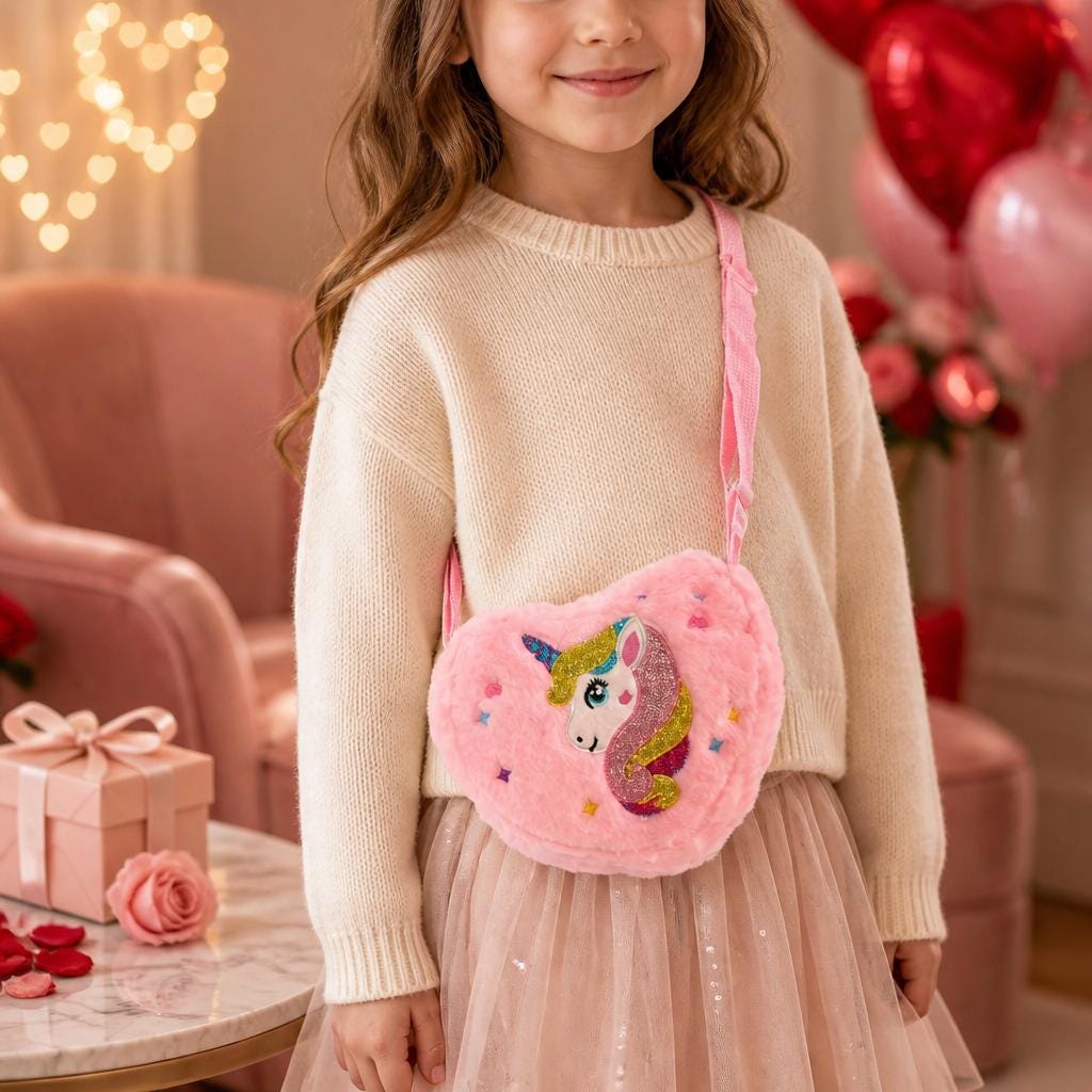 Cute Heart Shaped Unicorn Shoulder Bag for Girls