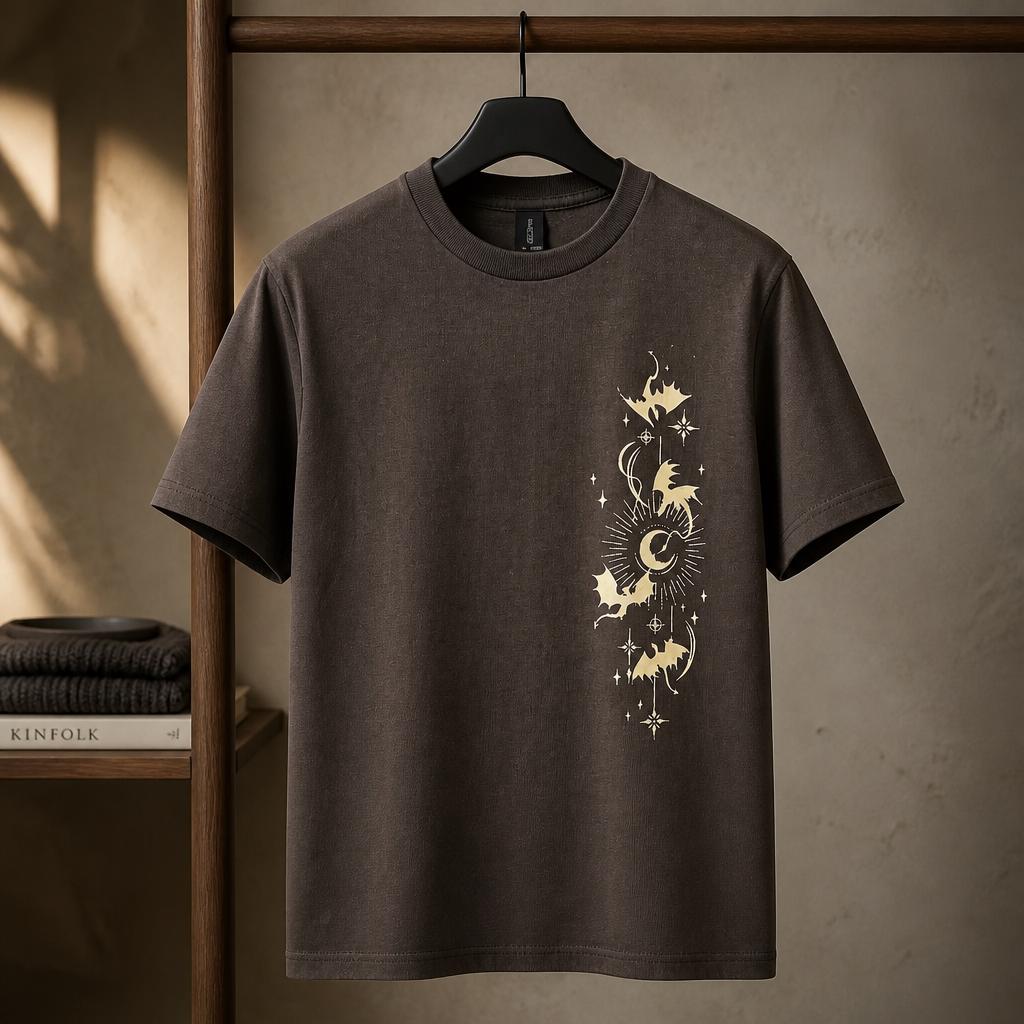 Unisex Heavy Cotton T-shirt Dark Chocolate with Onyx Design