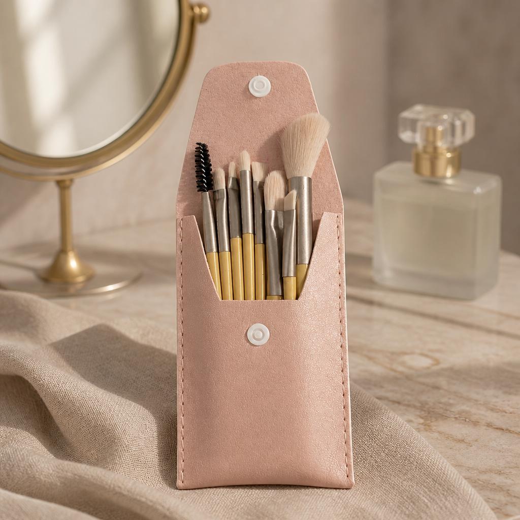 Travel Makeup Brush Set with Compact Storage Pouch