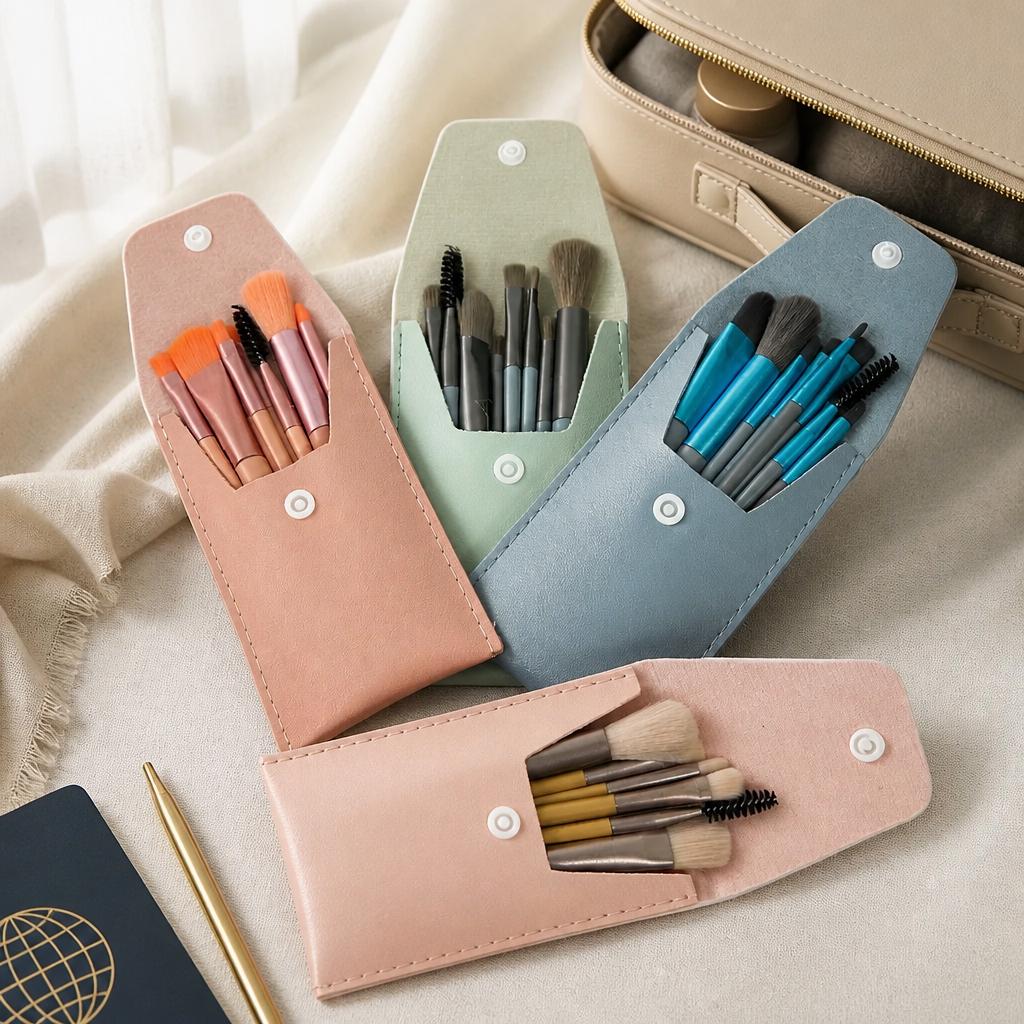 Travel Makeup Brush Set with Compact Storage Pouch