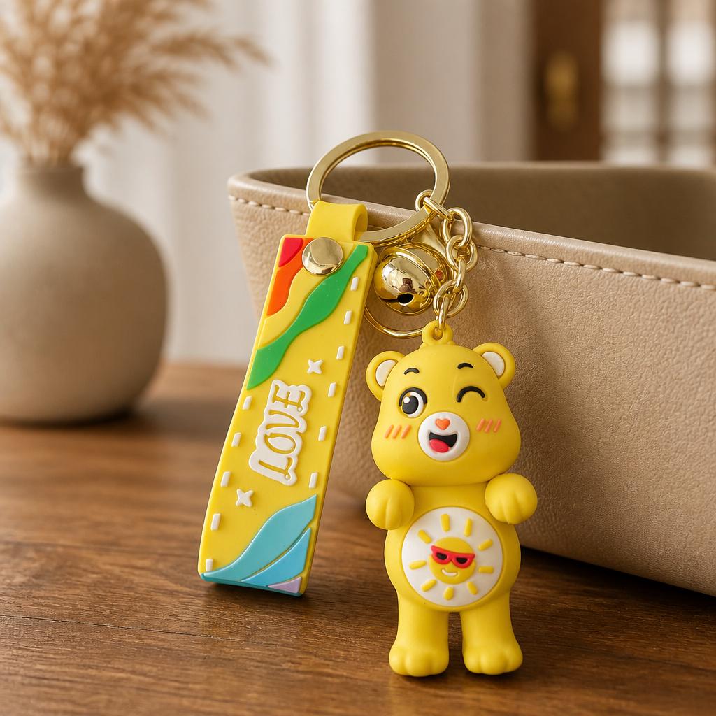 Cartoon Bear Keychain with Love Wristband and Bell – Bag Charm