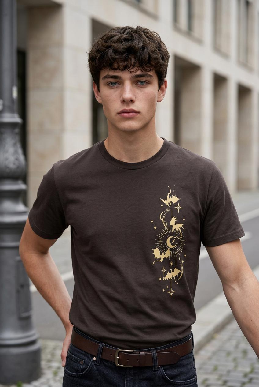 Unisex Heavy Cotton T-shirt Dark Chocolate with Onyx Design