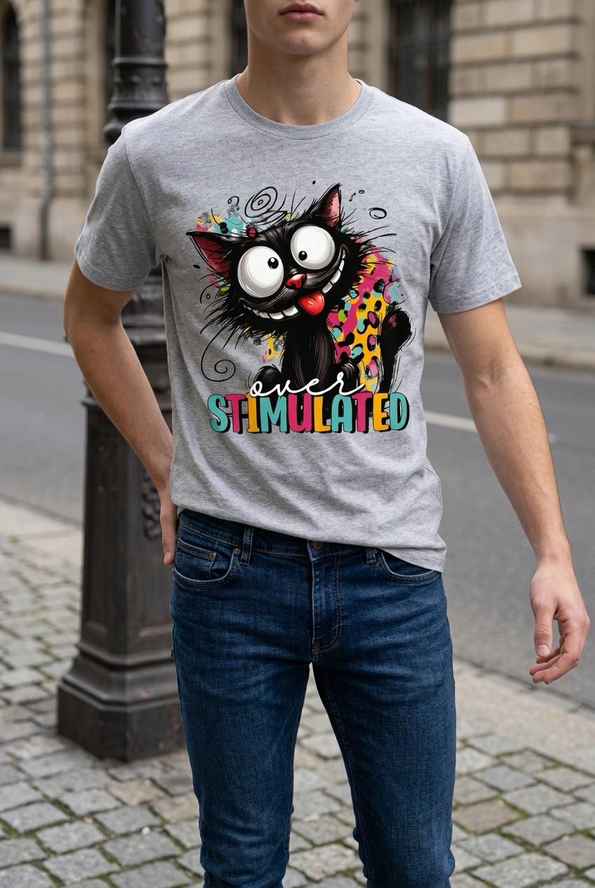T-Shirt Gender-Neutral - Gray with Cat Design