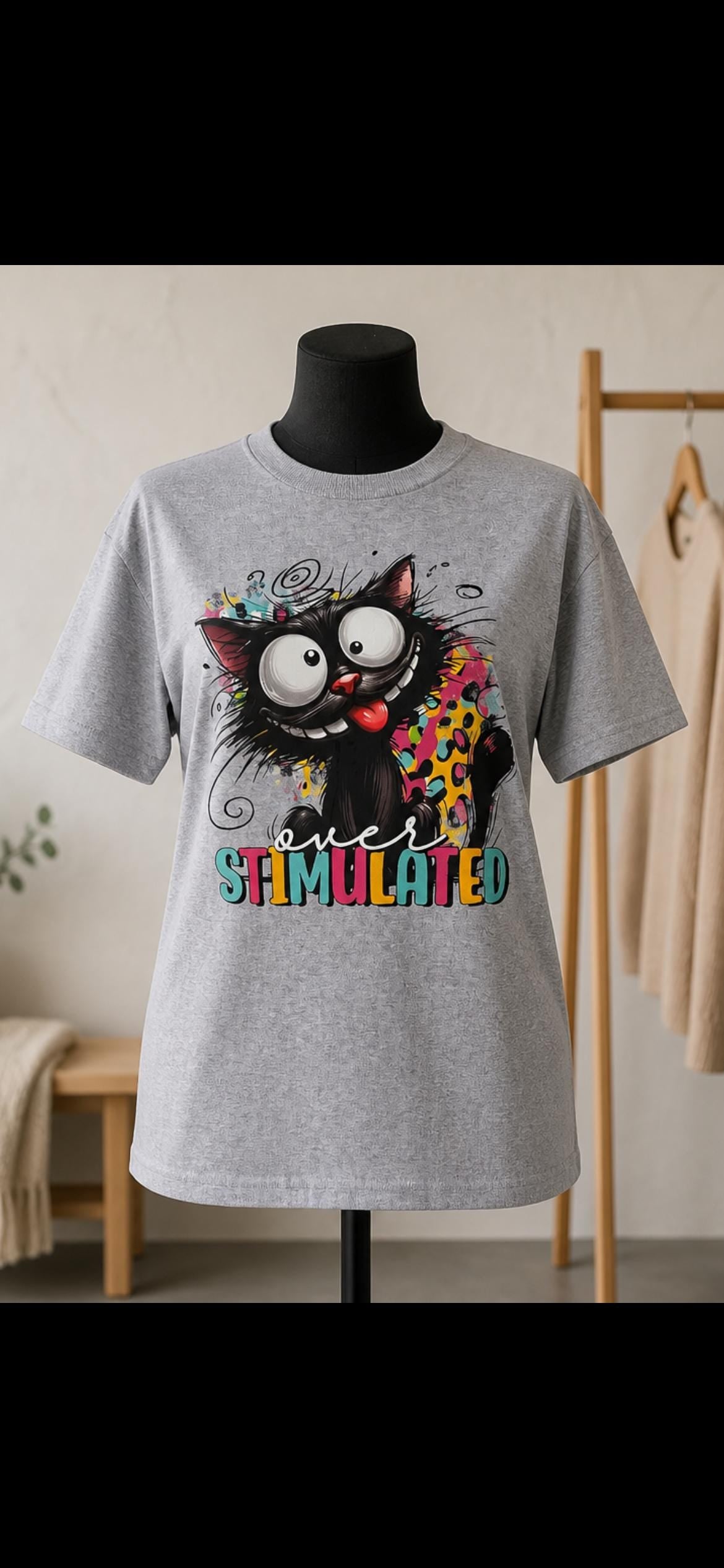 T-Shirt Gender-Neutral - Gray with Cat Design
