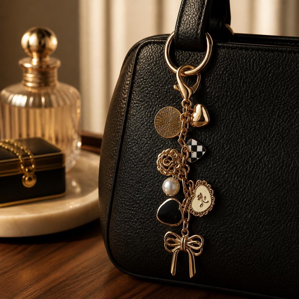 Bow Checker Heart Flower Bag Charm