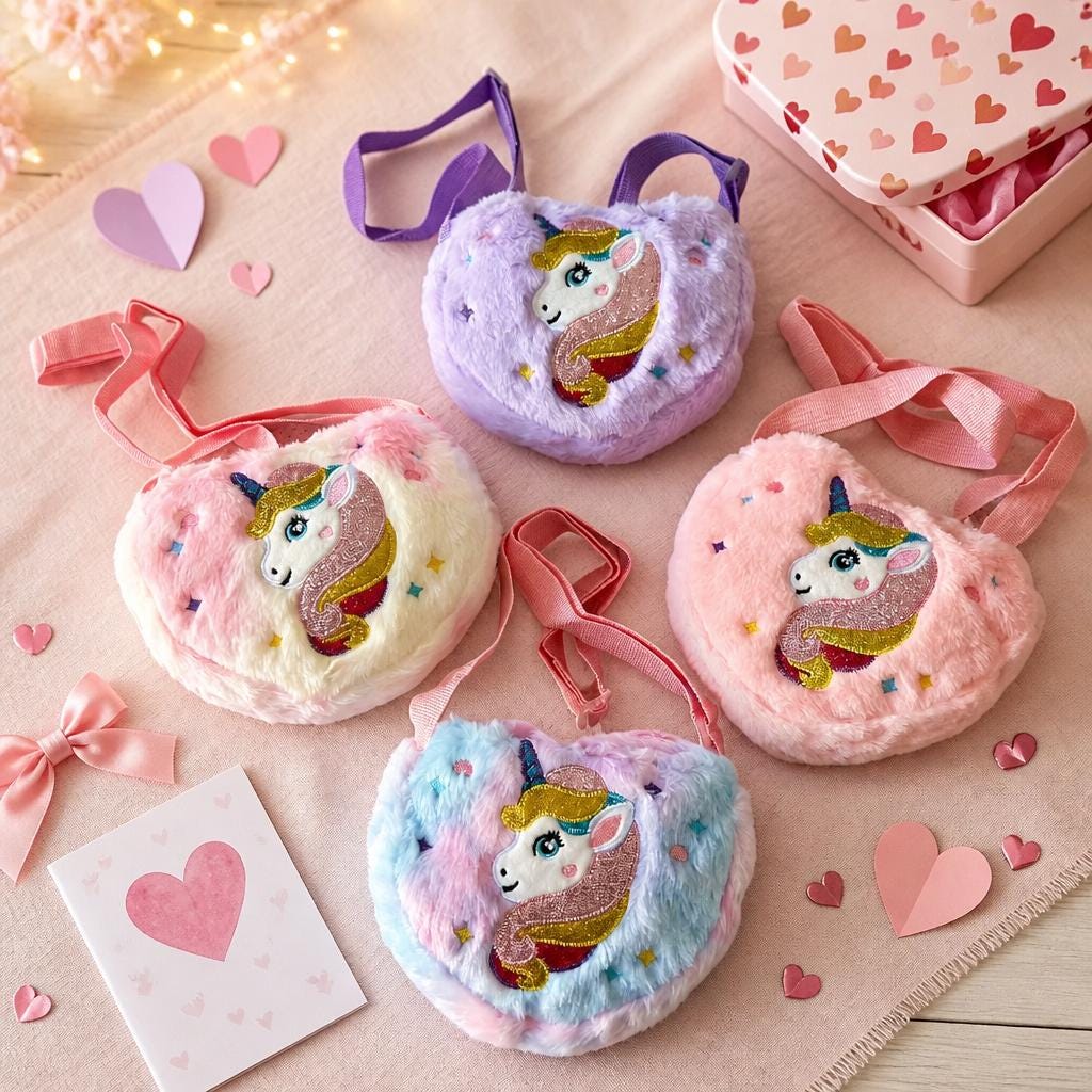 Cute Heart Shaped Unicorn Shoulder Bag for Girls