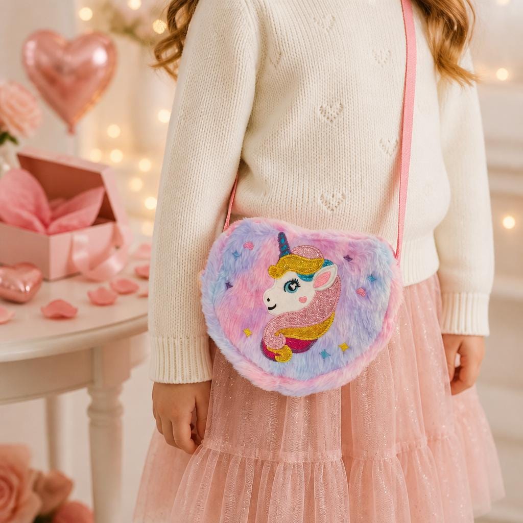 Cute Heart Shaped Unicorn Shoulder Bag for Girls