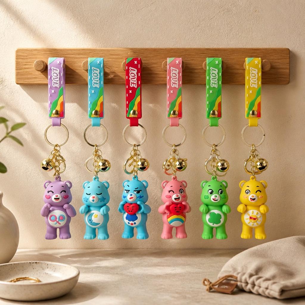 Cartoon Bear Keychain with Love Wristband and Bell – Bag Charm