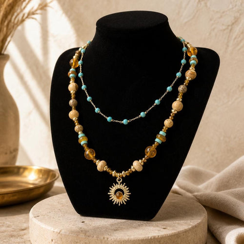 Charm Necklace Multi Layer Natural Stone