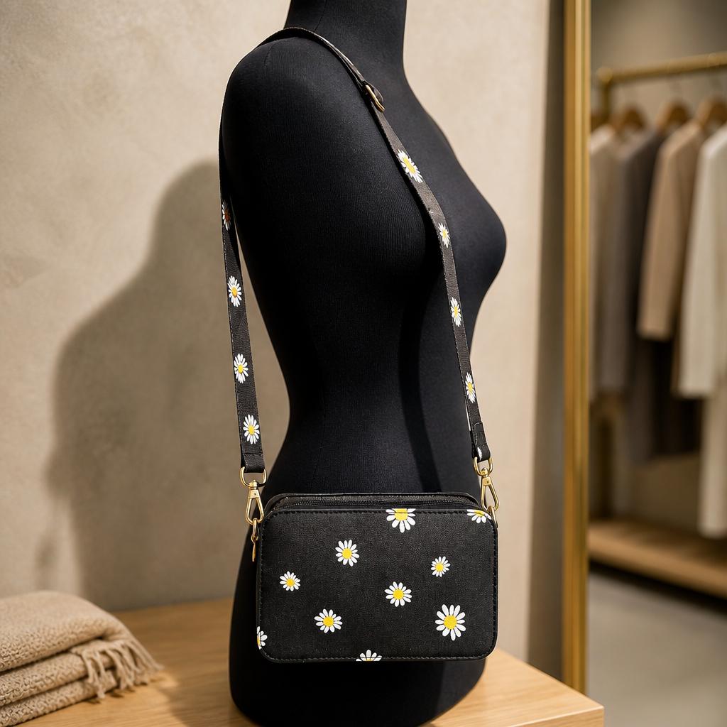Black Daisy Mini Square Crossbody