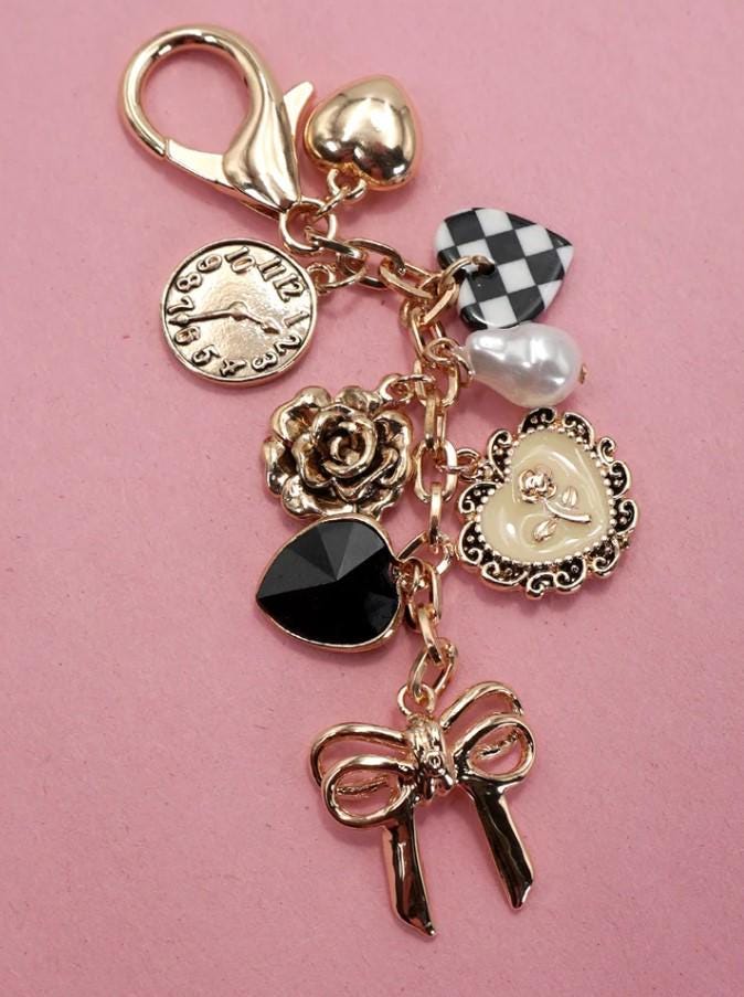Bow Checker Heart Flower Bag Charm