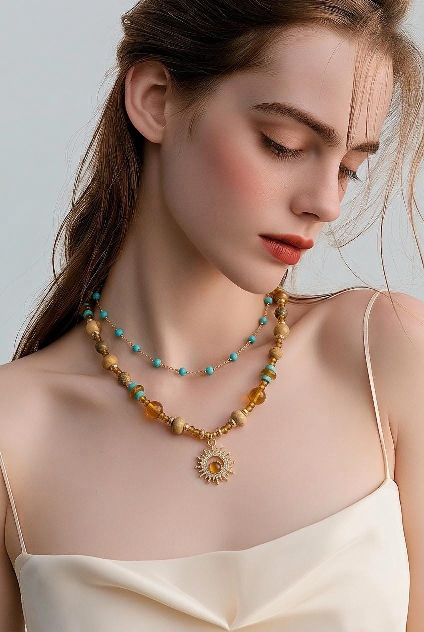 Charm Necklace Multi Layer Natural Stone