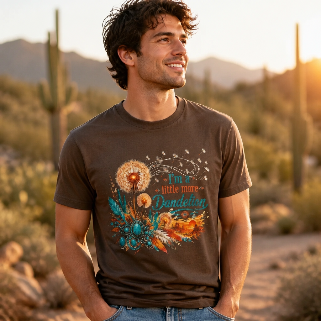 Western Country  Dandelion T-Shirt  (color: Dark Chocolate)
