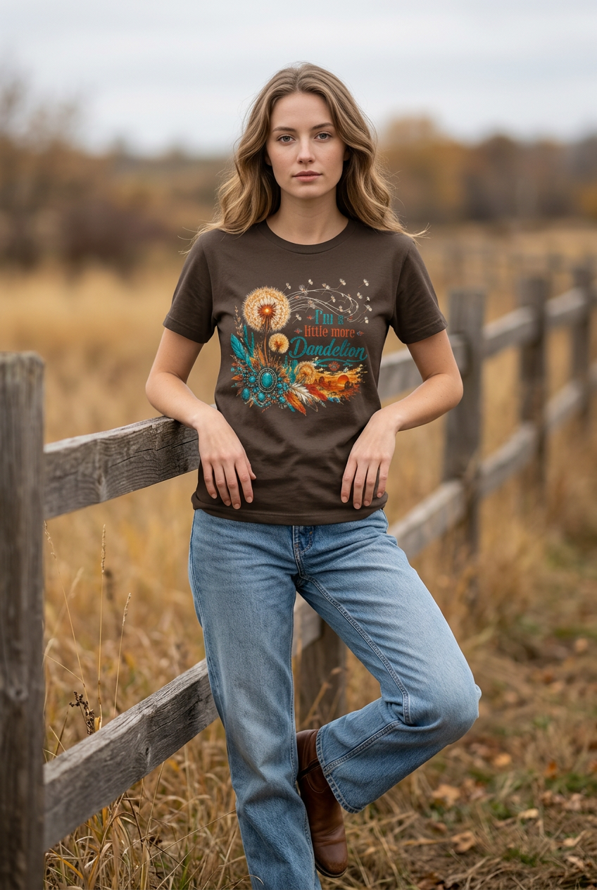 Western Country  Dandelion T-Shirt  (color: Dark Chocolate)