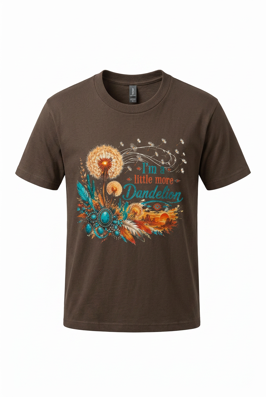 Western Country  Dandelion T-Shirt  (color: Dark Chocolate)