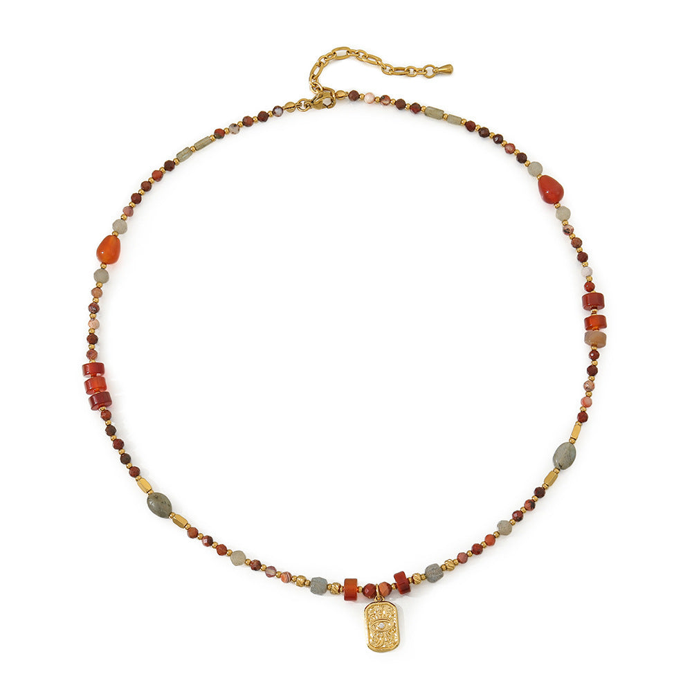 Fashion Tiger Eye Sun Stone Beaded Necklace
