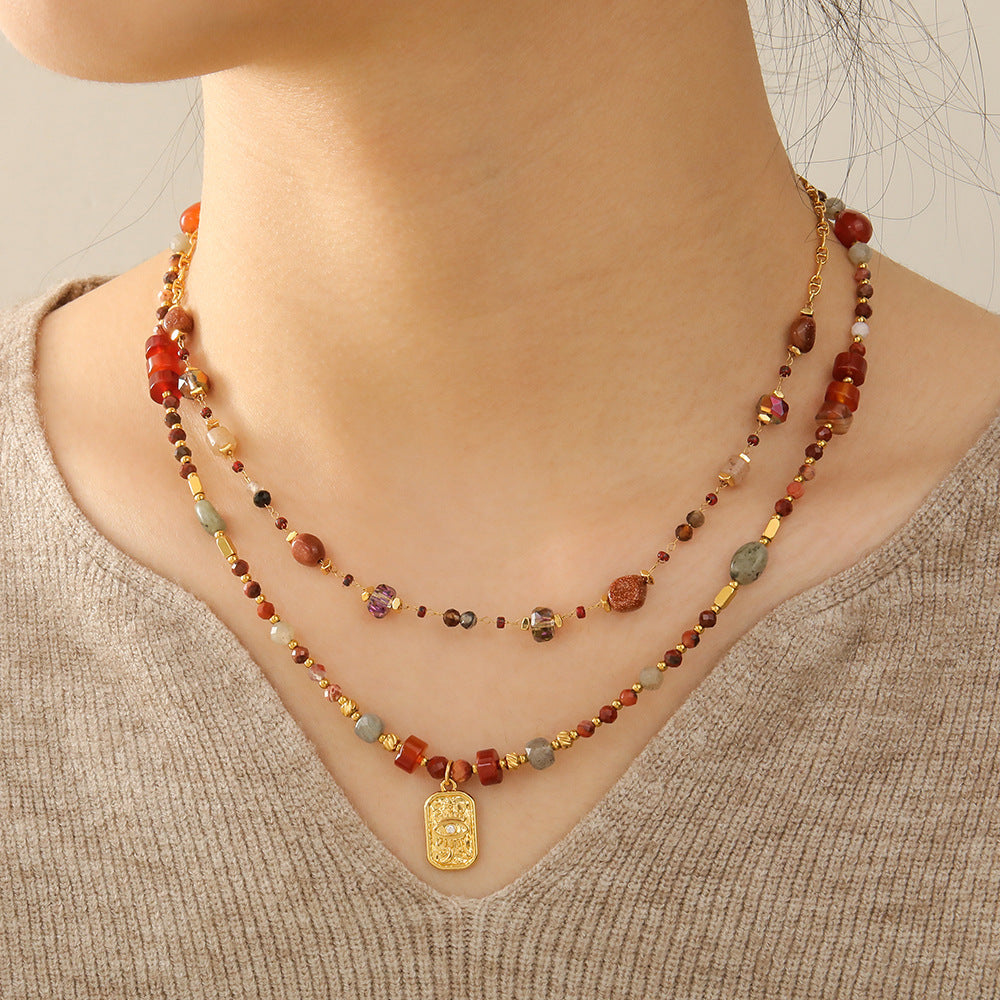 Fashion Tiger Eye Sun Stone Beaded Necklace