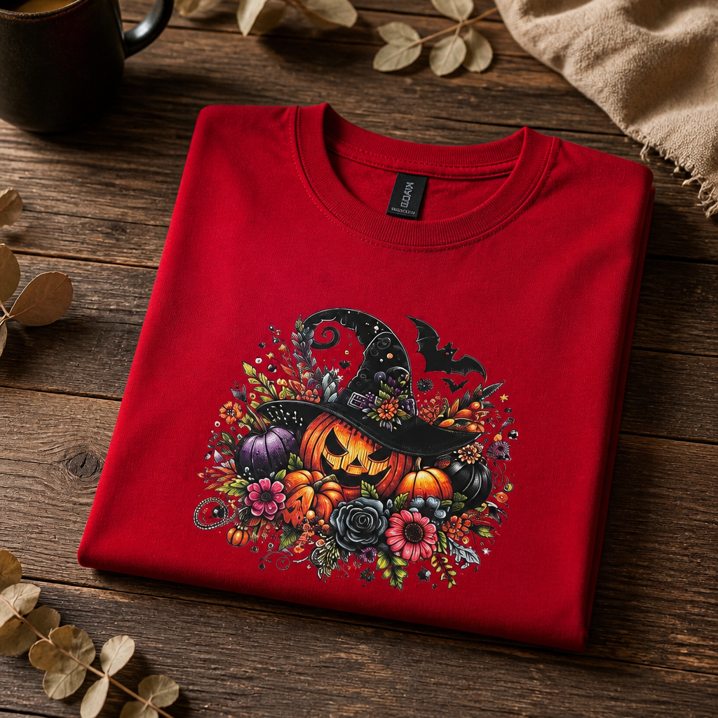 Halloween Spooky Pumpkin Floral T-Shirt