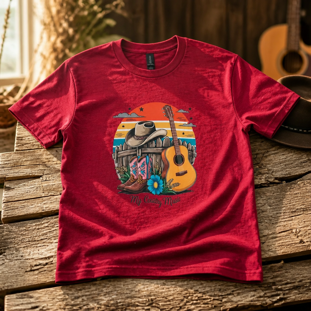 Unisex Red Country Music T-Shirt