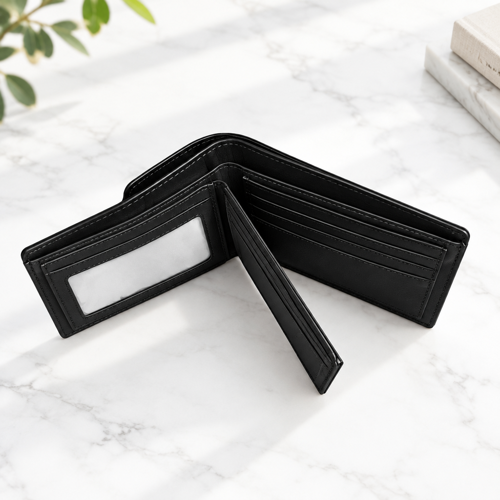 Men Bifold Wallet Matte PU Leather