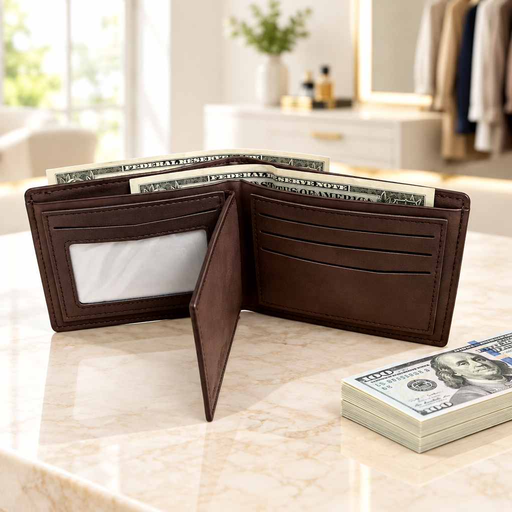 Men Bifold Wallet Matte PU Leather