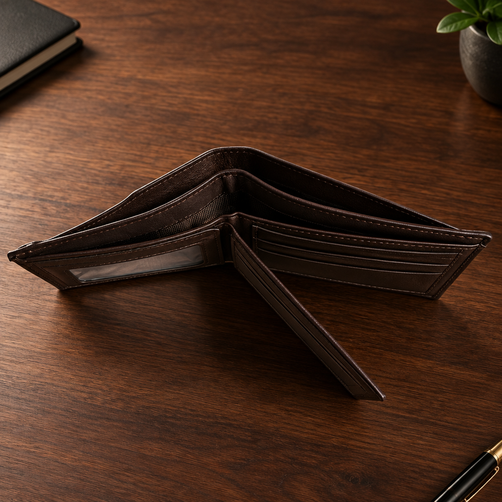 Men Bifold Wallet Matte PU Leather