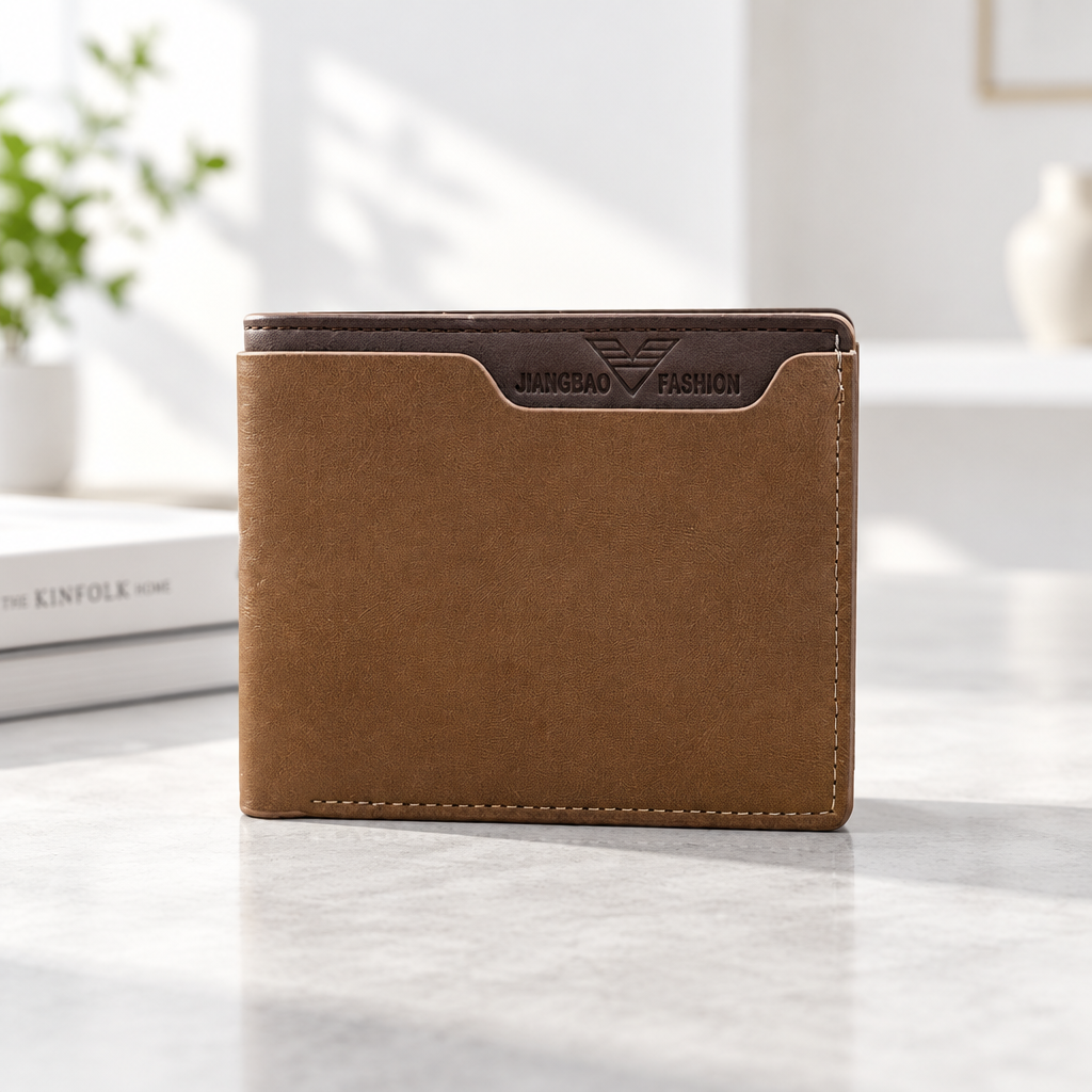 Men Bifold Wallet Matte PU Leather