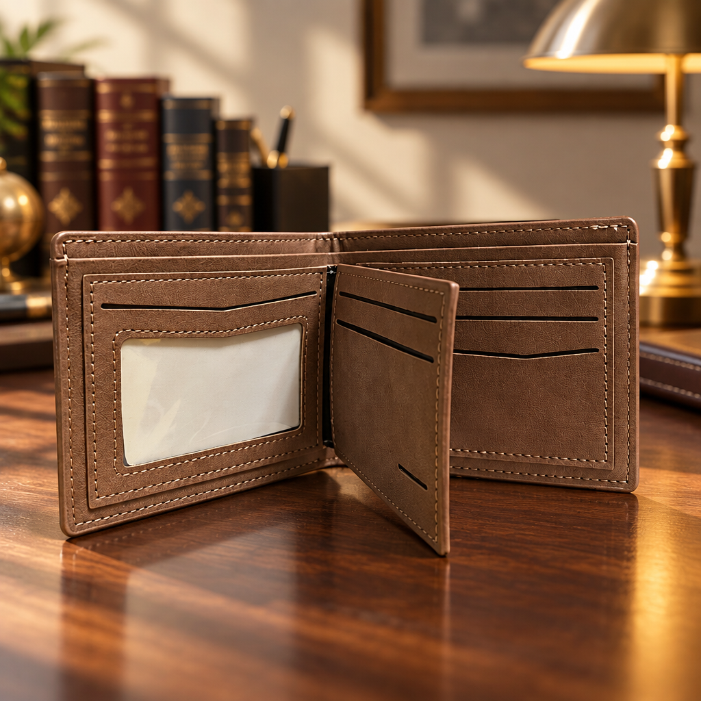 Men Bifold Wallet Matte PU Leather