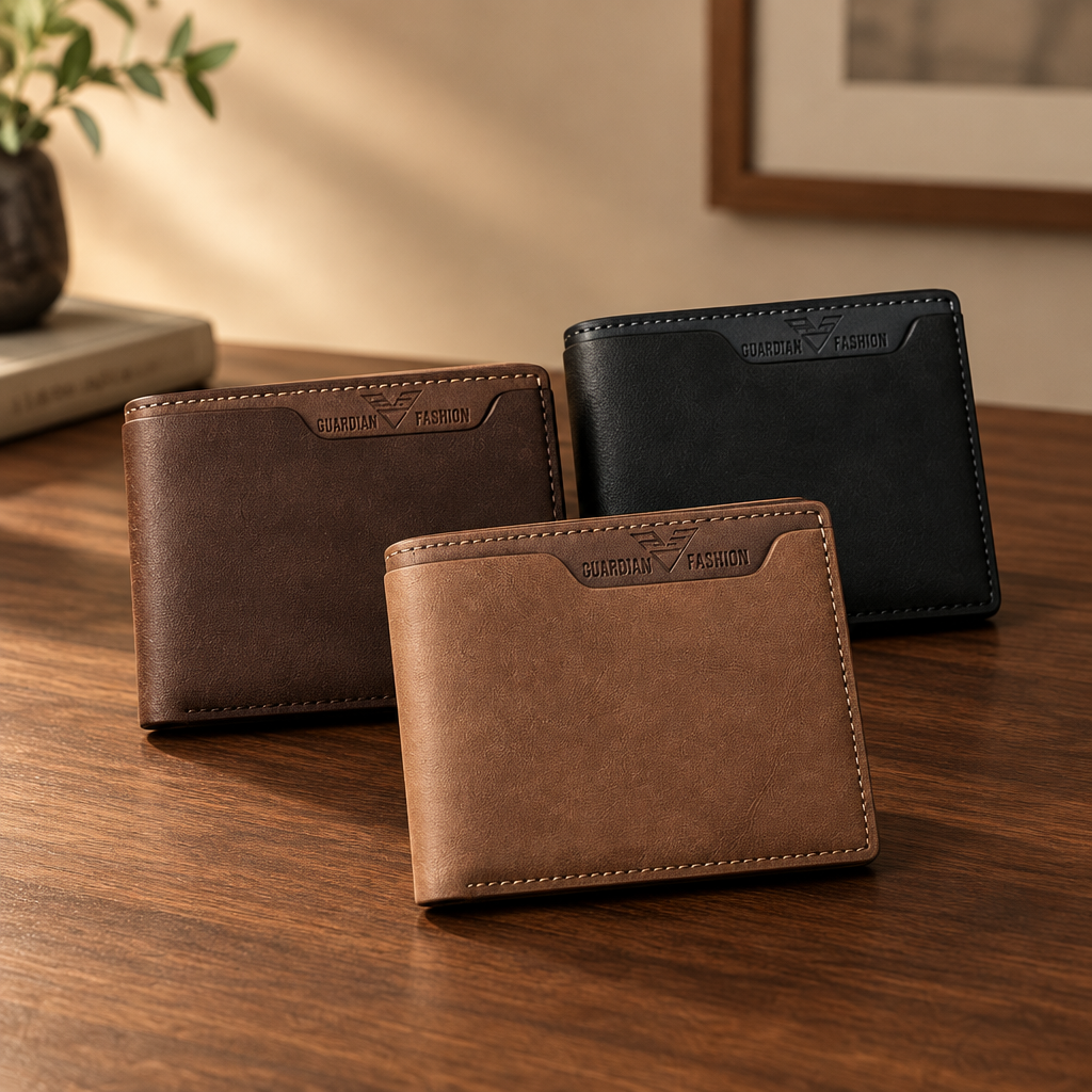 Men Bifold Wallet Matte PU Leather