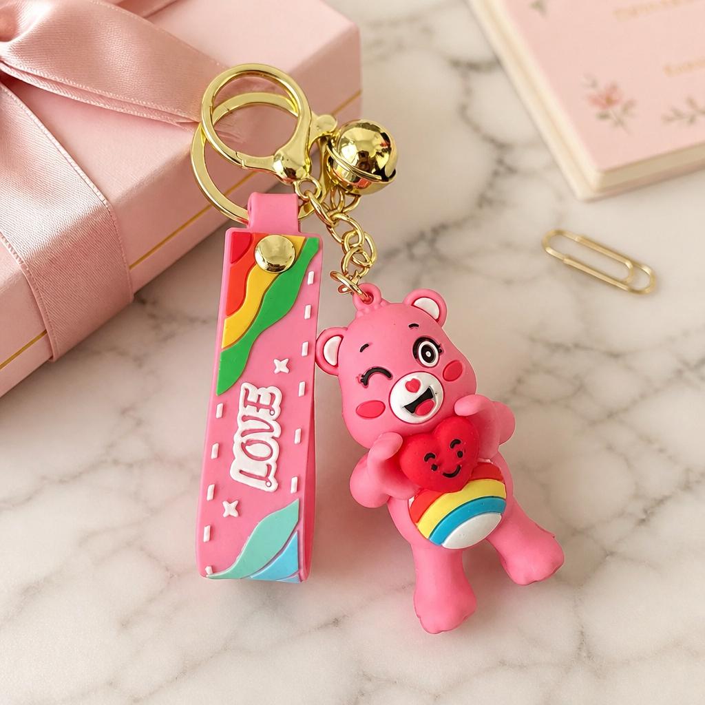 Cartoon Bear Keychain with Love Wristband and Bell – Bag Charm