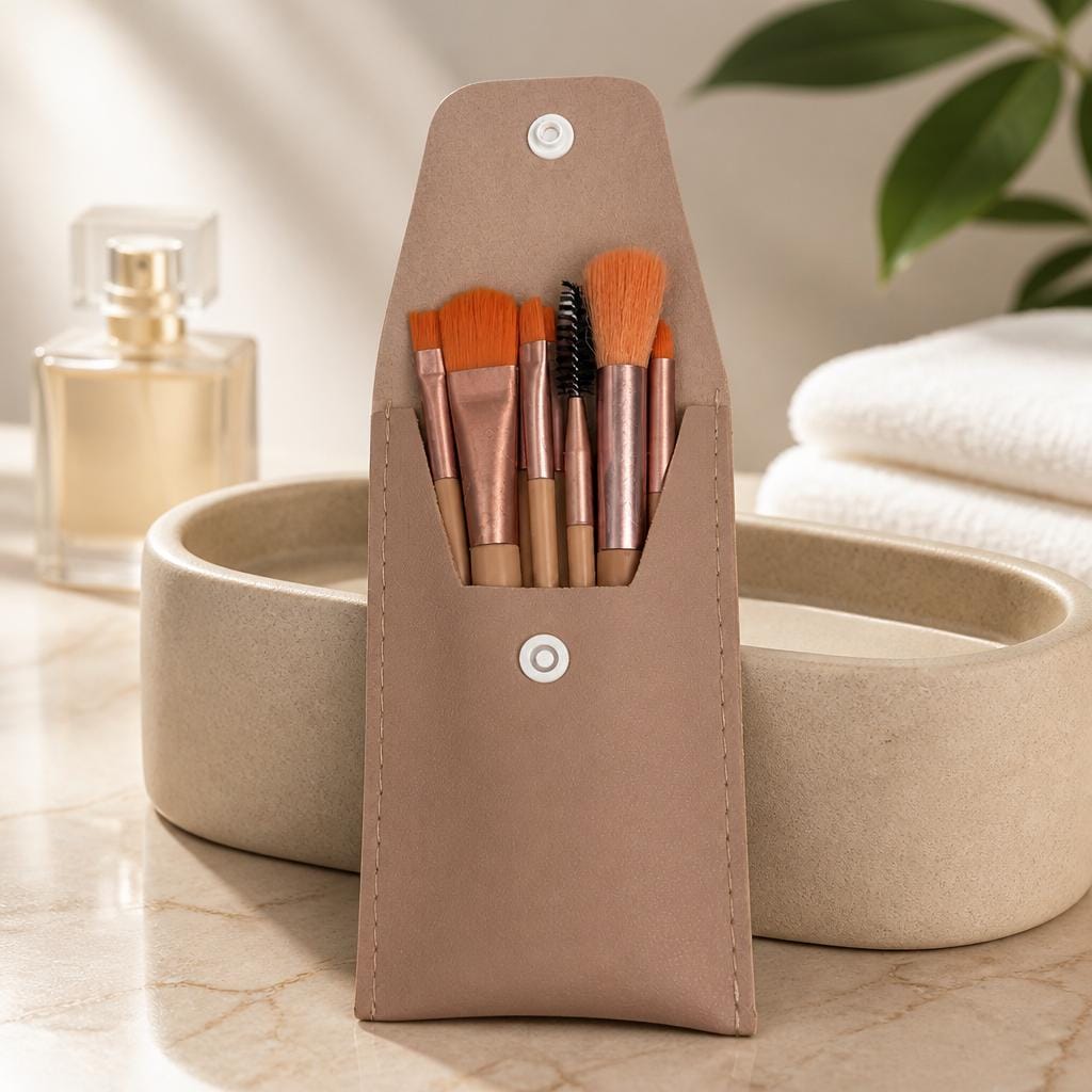 Travel Makeup Brush Set with Compact Storage Pouch