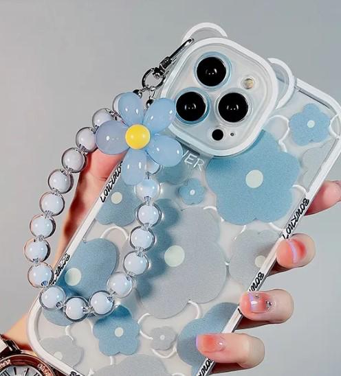 Phone Lanyard Wrist Strap With Resin Flower Charm