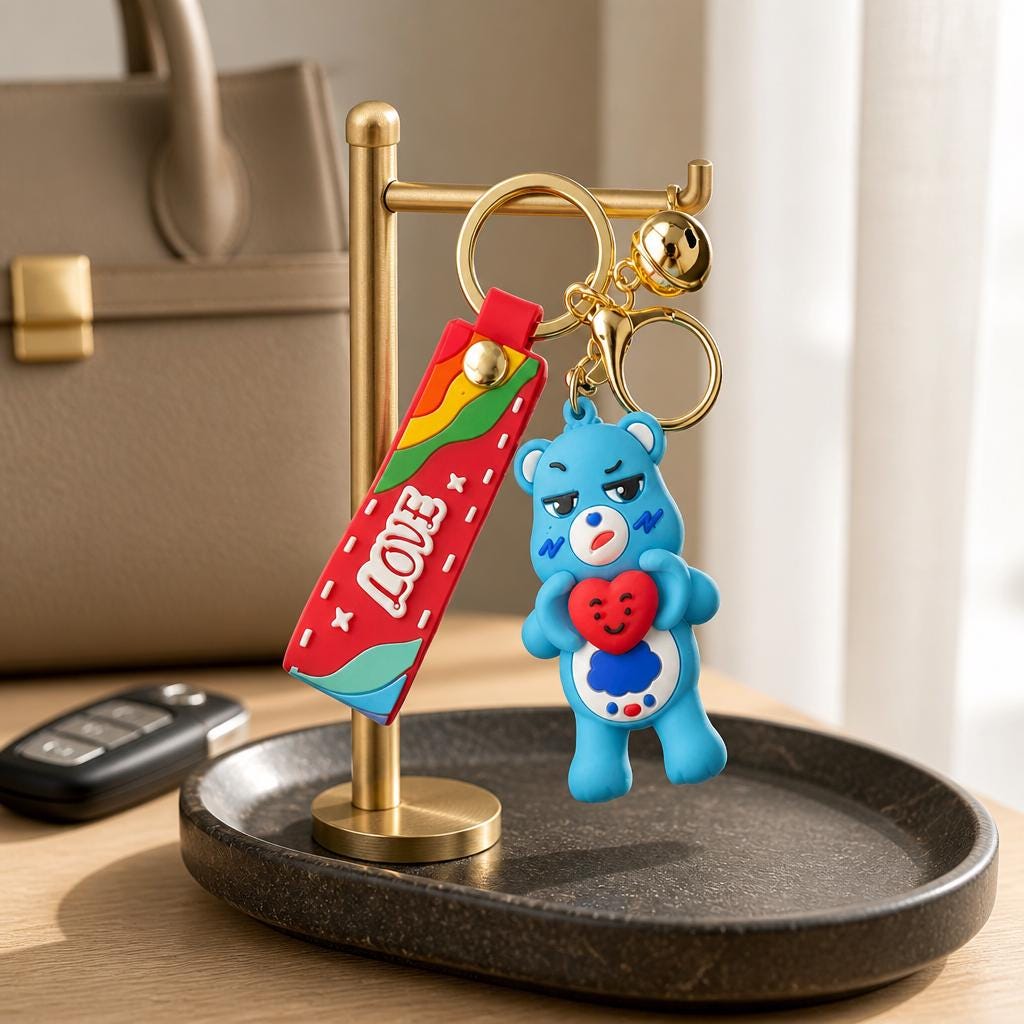 Cartoon Bear Keychain with Love Wristband and Bell – Bag Charm
