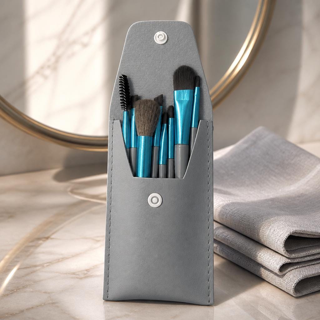 Travel Makeup Brush Set with Compact Storage Pouch