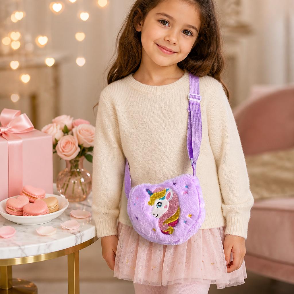 Cute Heart Shaped Unicorn Shoulder Bag for Girls