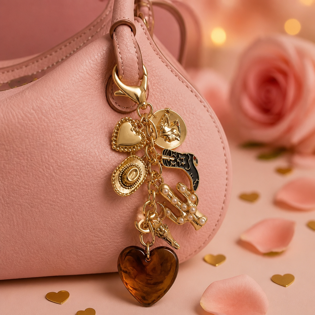 Western Cross Boot Heart Bag Charm