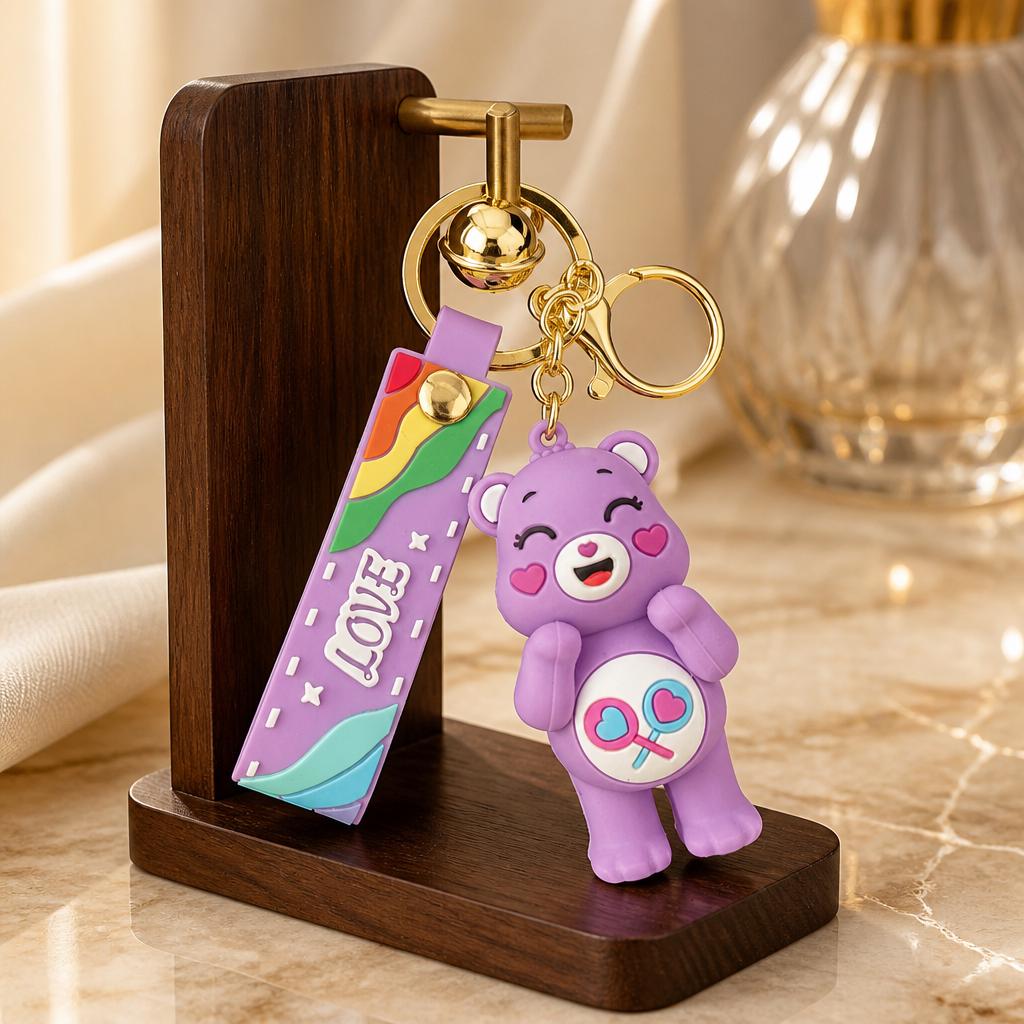 Cartoon Bear Keychain with Love Wristband and Bell – Bag Charm