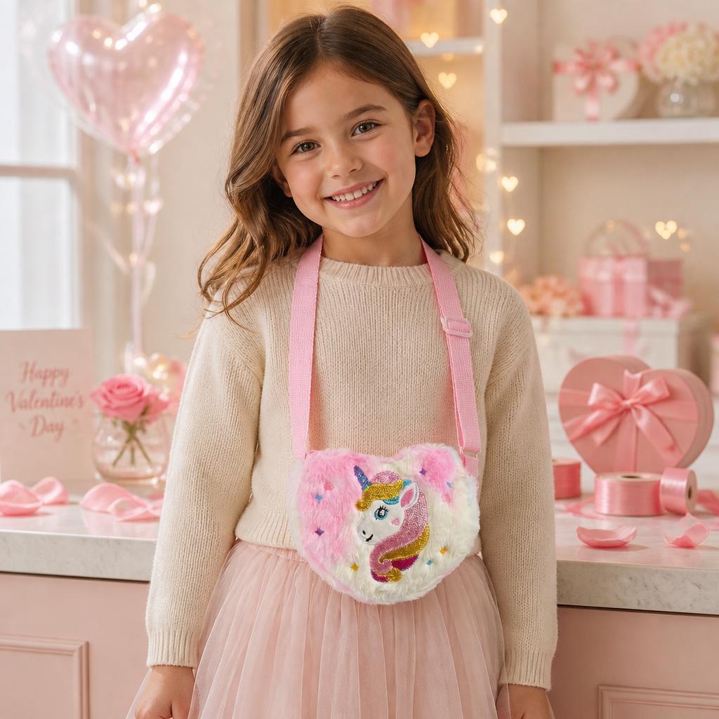 Cute Heart Shaped Unicorn Shoulder Bag for Girls