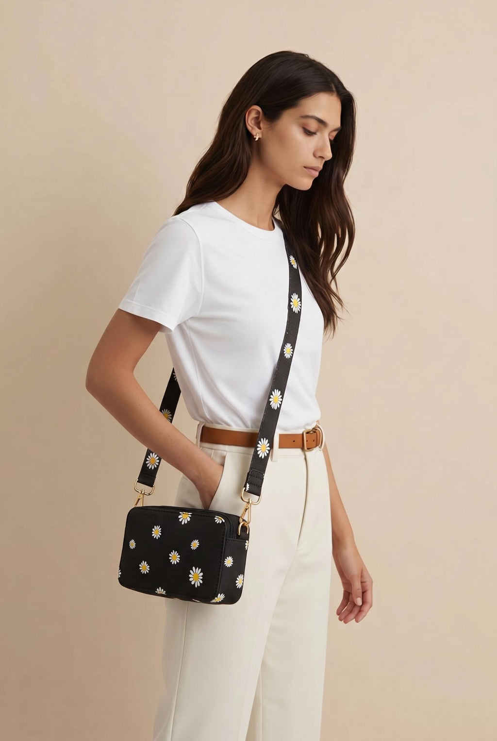 Black Daisy Mini Square Crossbody