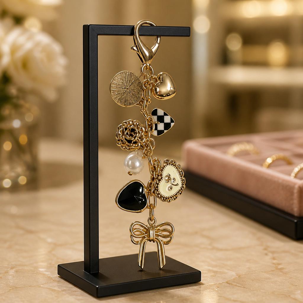 Bow Checker Heart Flower Bag Charm
